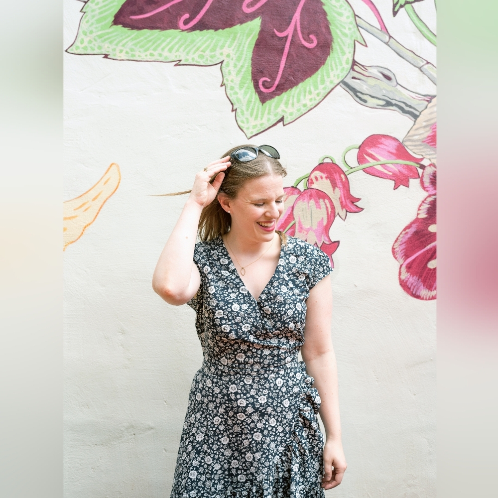 J Crew Mercantile Floral Blue and White Wrap Dress